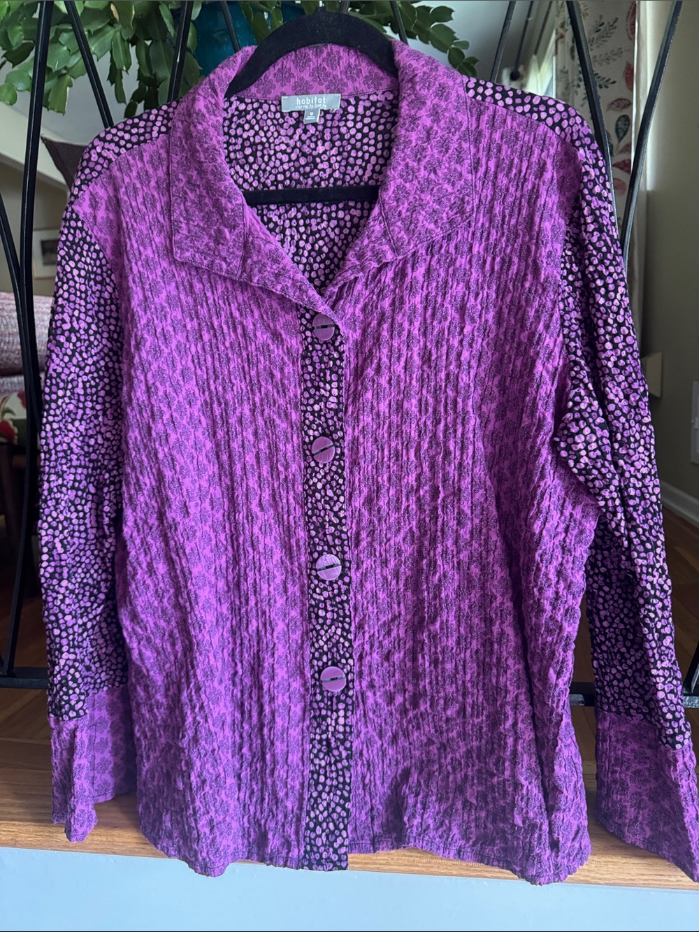 Habitat Magenta Textured Button-Front Shirt with Dot-Trim